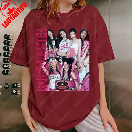 BabyMonster World Tour 2025 Sweatshirt Hello Monsters KPOP Fan Tshirt Men Women Cotton Casual Fashion Tees All Match Adult Tops