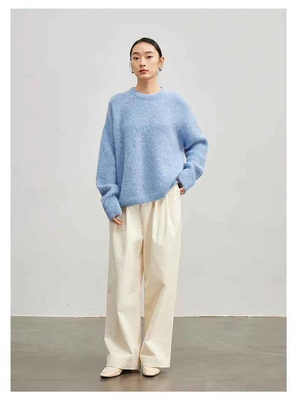 Warm Alpaca Pullovers for Woman, Dropped Sleeved Loose Sweaters, 2025 Fall Winter Top, Camel, Beige