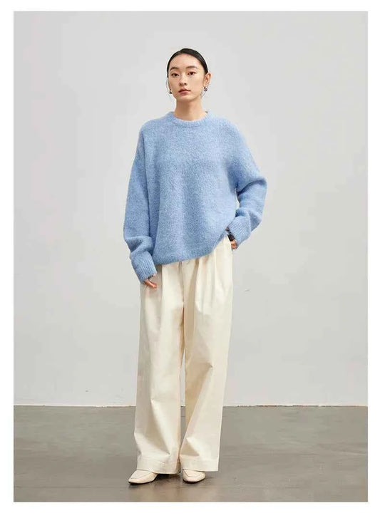 Warm Alpaca Pullovers for Woman, Dropped Sleeved Loose Sweaters, 2025 Fall Winter Top, Camel, Beige