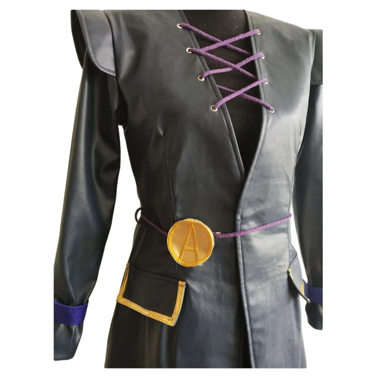Anime JOJO's Bizarre Adventure Golden Wind Leone Abbacchio Cosplay Costume Black PU Long Coat Uniform Wig Man Carnival Suit