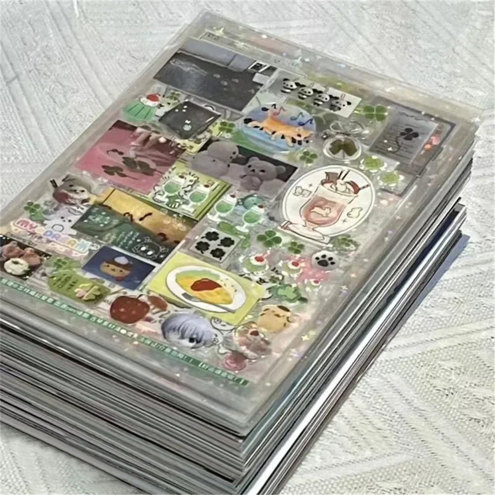 12pcs/10pcs Kawaii Glitter Stickers Transparent Journal Stickers PET Scrapbooking Cut Film Toploader Scrapbooking Deco Home SS69 13.69 100Pcs Random