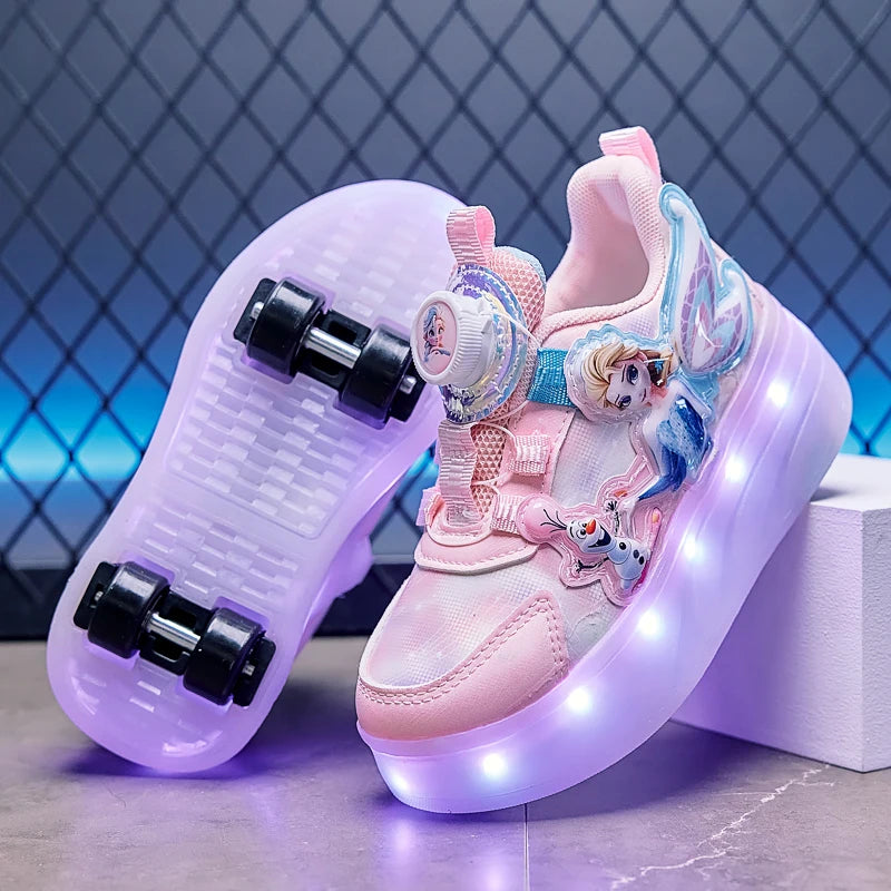 Disney Princess Two Wheels Children's Led Light Roller Skate Shoes For Girls 2025 Glowing Sports Luminous Sneakers