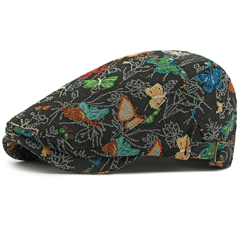 HT4729 Berets for Women Retro Butterfly Embroidery Artist Painter Beret Hat Retro Ivy Flat Cap Male Female Adjustable Beret Cap