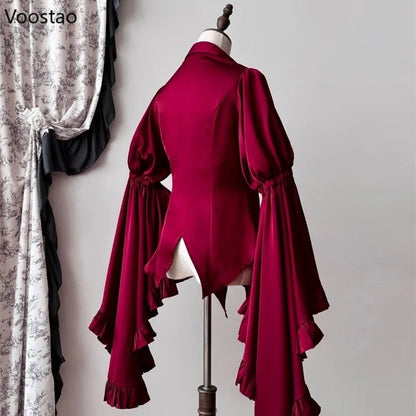 Japanese Vintage Elegant Lolita Shirt Women Victorian Gothic Flare Sleeve Blouses Female Y2k Aesthetic Casual Retro Tops Blusas SS69