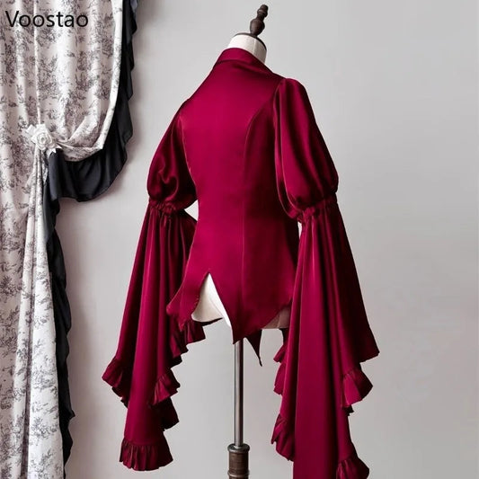 Japanese Vintage Elegant Lolita Shirt Women Victorian Gothic Flare Sleeve Blouses Female Y2k Aesthetic Casual Retro Tops Blusas SS69