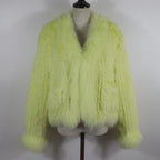 New Women Autumn Winter Knitted Real Rabbit Fur Coat 100% Natural Rabbit Fur Jacket With Fox Fur Collar Overcoat For Female
