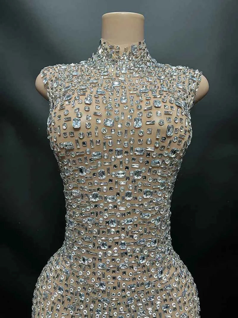Elegant Luxury Crystal Party Dress Birthday Celebration Dress Bride Diamond Long Prom Dress Mother Formal Grand Party Dress