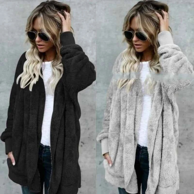 12 Colors Fleece Sweatshirt Long Cardigans Autumn Winter Female Long Sleeve Double Side Wear Flurry Loose Hoodie Coats Outwear