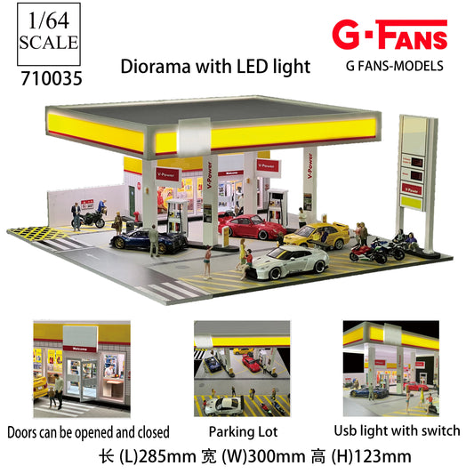 SS69 1/64 Scale Diecast Car Garage Diorama with LED Lighting and Dust Door