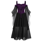 New Medieval Witch Dress for Women Halloween Carnival Women Plus Size Cold Shoulder Butterfly Sleeve Halloween Gothic Dress