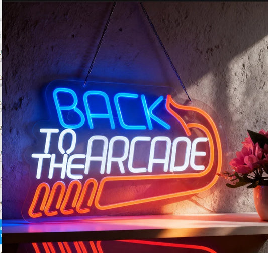 Back to The Arcade Neon Sign Retro Game Room Decor LED Wall Art for Gamers Home Bar Cafe Gaming Gift Idea Vintage 80s Style