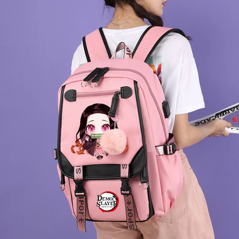 3Pcs Kamado Nezuko Demon Slayer Backpacks Set for Girls Anime School Bag Teenager Student Canvas Laptop Back Pack Women Rucksack SS69