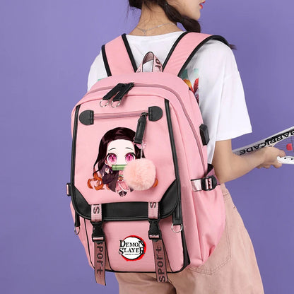 3Pcs Kamado Nezuko Demon Slayer Backpacks Set for Girls Anime School Bag Teenager Student Canvas Laptop Back Pack Women Rucksack SS69