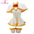 MOBBUNNY Women Frieren Derivative Winter Christmas Sexy Cosplay Costume Set Off-the-shoulder Bodysuit with Cape and Socks