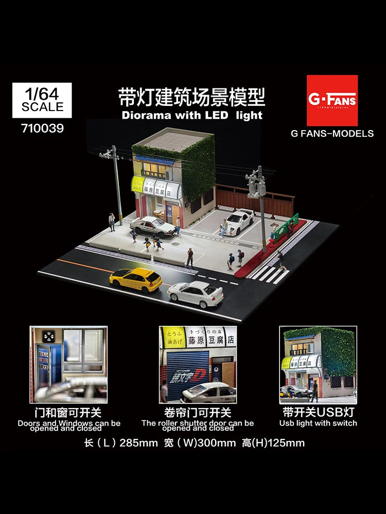SS69 1/64 Scale Diecast Car Garage Diorama with LED Lighting and Dust Door