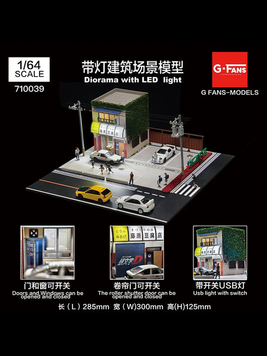 SS69 1/64 Scale Diecast Car Garage Diorama with LED Lighting and Dust Door
