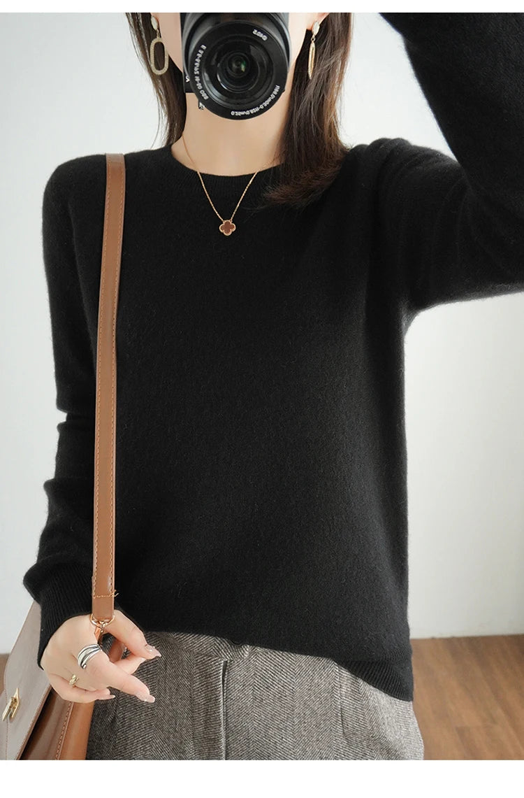 Autumn And Winter Cashmere Sweater Women's Crew Neck Pullover Casual Knitted Top Women's Short Undercoat Fashion 18 Colors SS69
