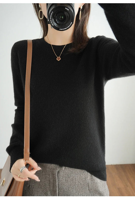 Autumn And Winter Cashmere Sweater Women's Crew Neck Pullover Casual Knitted Top Women's Short Undercoat Fashion 18 Colors SS69