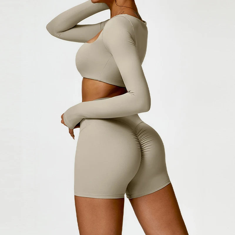 2PCS Yoga Suit Sports Set Women Quick-Drying Gym Set Women Tracksuit Running Workout Long Sleeve Sports Shirt Yoga Clothing SS69