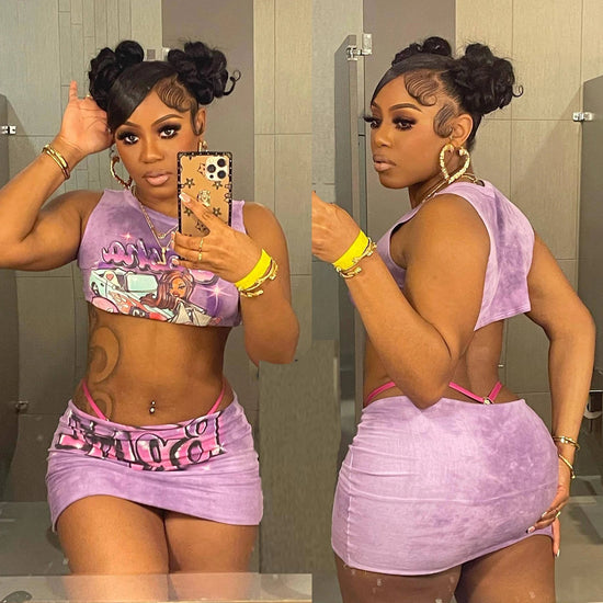 Sexy Y2K 2 Piece Skirt Sets Clothes Outfit 2023 Streetwear Fashion Dress Summer Crop Graphic T Shirts Top Women Two Piece Set SS69