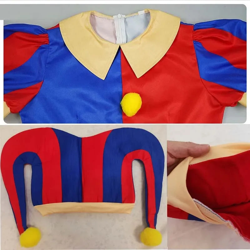 HOMCHEE TRENDS Pomni Cosplay Costume Set with Hat Gloves and Jumpsuit