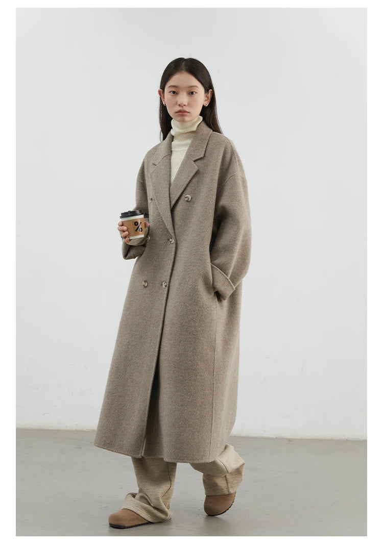 CHIC VEN Women Woolen Coat Double-breasted Basic Loose Casual Retro New Long Double-sided Female Overcoat Autumn Winter 2026