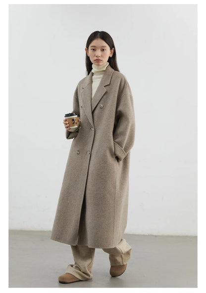 CHIC VEN Women Woolen Coat Double-breasted Basic Loose Casual Retro New Long Double-sided Female Overcoat Autumn Winter 2026