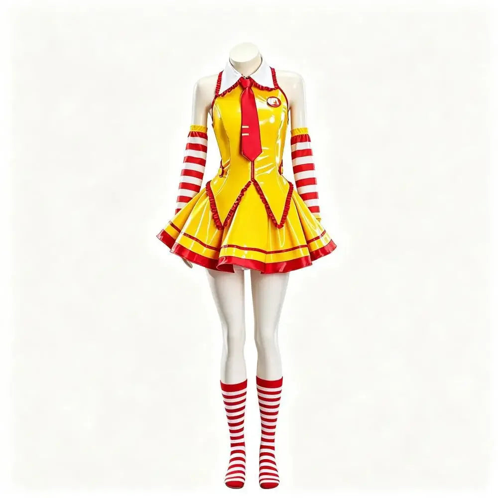 Anime Restaurant Waiter Uniform Virtual Idol Dress Cosplay Red Yellow Dress Woman Adult Stage Uniform Halloween Party