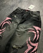 Denim Pant Women Jeans Wide Leg Long Pants Hole High Waist Straight Trousers Y2k Streetwear Print Mom Jeans Casual Loose 2025