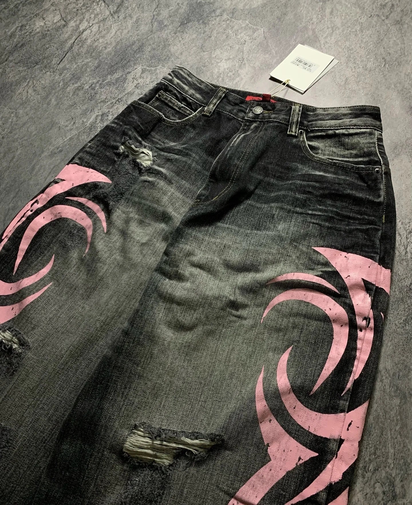 Denim Pant Women Jeans Wide Leg Long Pants Hole High Waist Straight Trousers Y2k Streetwear Print Mom Jeans Casual Loose 2025