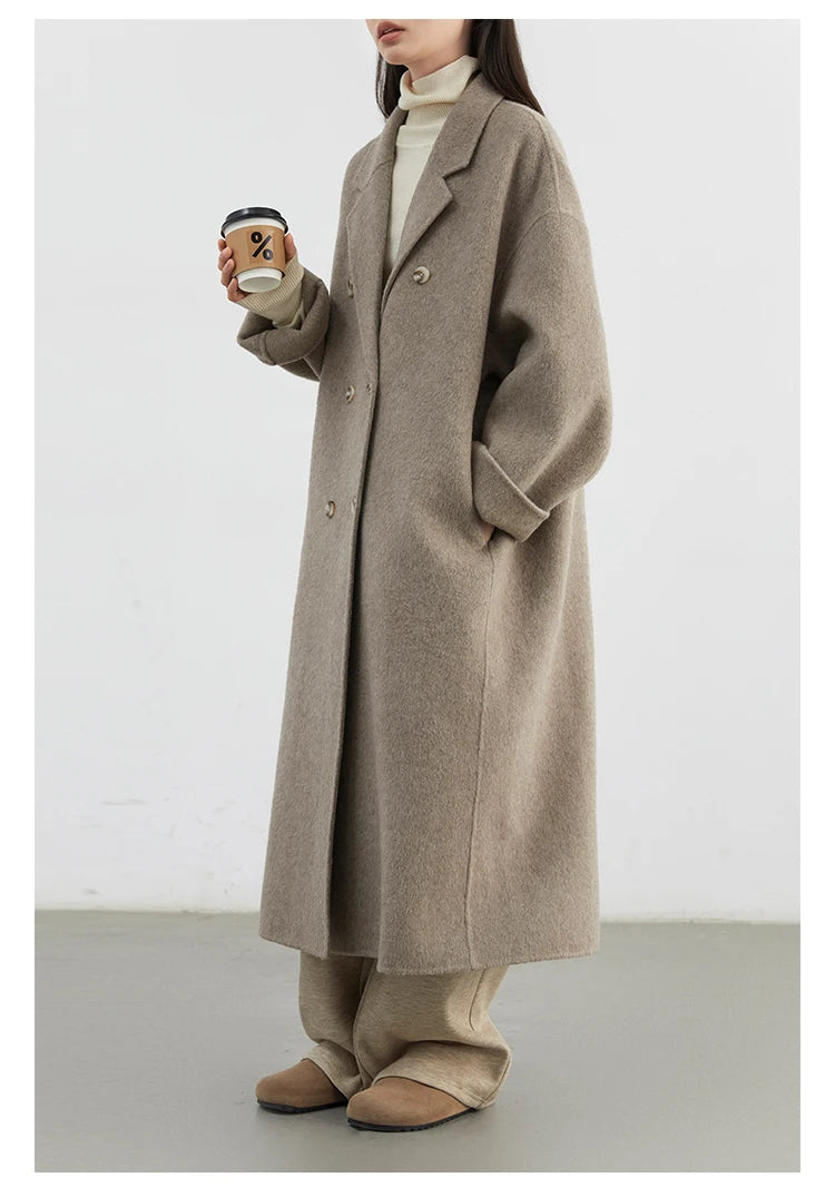 CHIC VEN Women Woolen Coat Double-breasted Basic Loose Casual Retro New Long Double-sided Female Overcoat Autumn Winter 2026