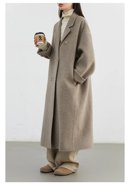 CHIC VEN Women Woolen Coat Double-breasted Basic Loose Casual Retro New Long Double-sided Female Overcoat Autumn Winter 2026