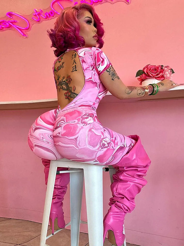 Nibber Sporty Backless Jumpsuit Women Peach Buttocks Fitness Shorts Sleeve Summer Trend Street Activity Casual Workout Overalls SS69