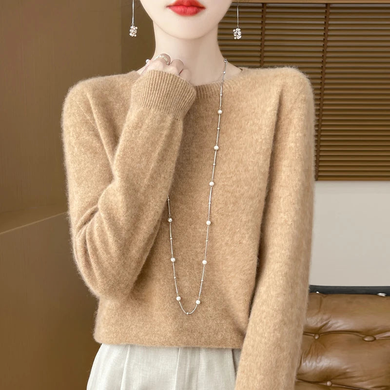 Addonee Women's 100% Merino Wool O-Neck Pullover Sweater - Heavyweight Knit