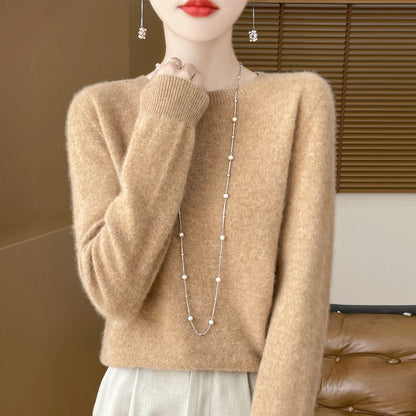 Addonee Women's 100% Merino Wool O-Neck Pullover Sweater - Heavyweight Knit