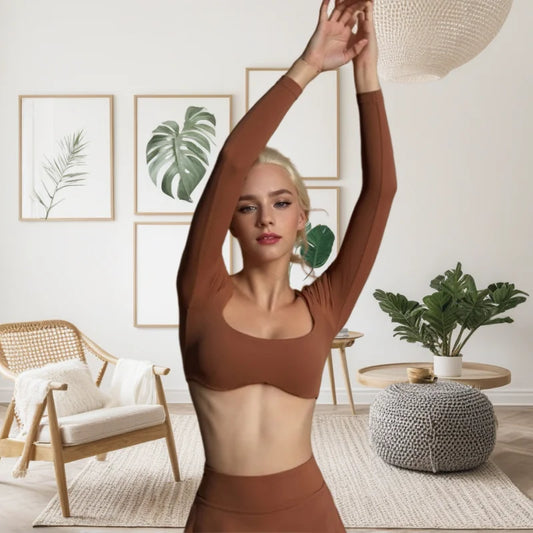 Long Sleeve Yoga Shirts Sexy Sports Top Tight Gym Clothes Woman Fitness Crop Top with Chest Pad Workout Yoga Top Athleisure - SS69