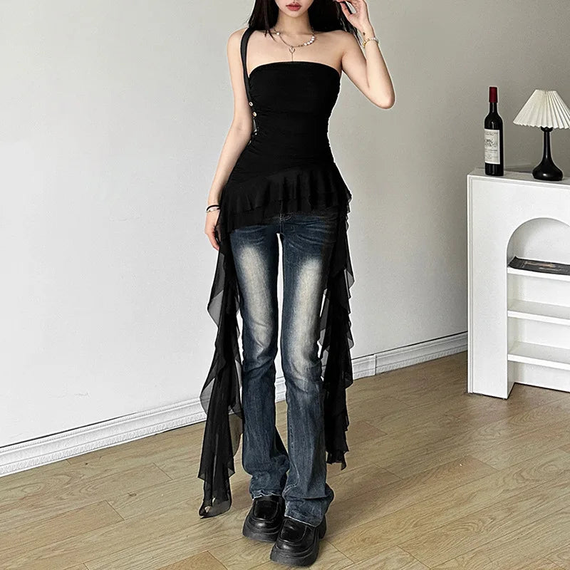 Nibber 2026 Spring New Solid Color Sweet Gentle Cute All-match High Street Travel Sexy Cool Women Chest Wrap ruched Tassel Vest