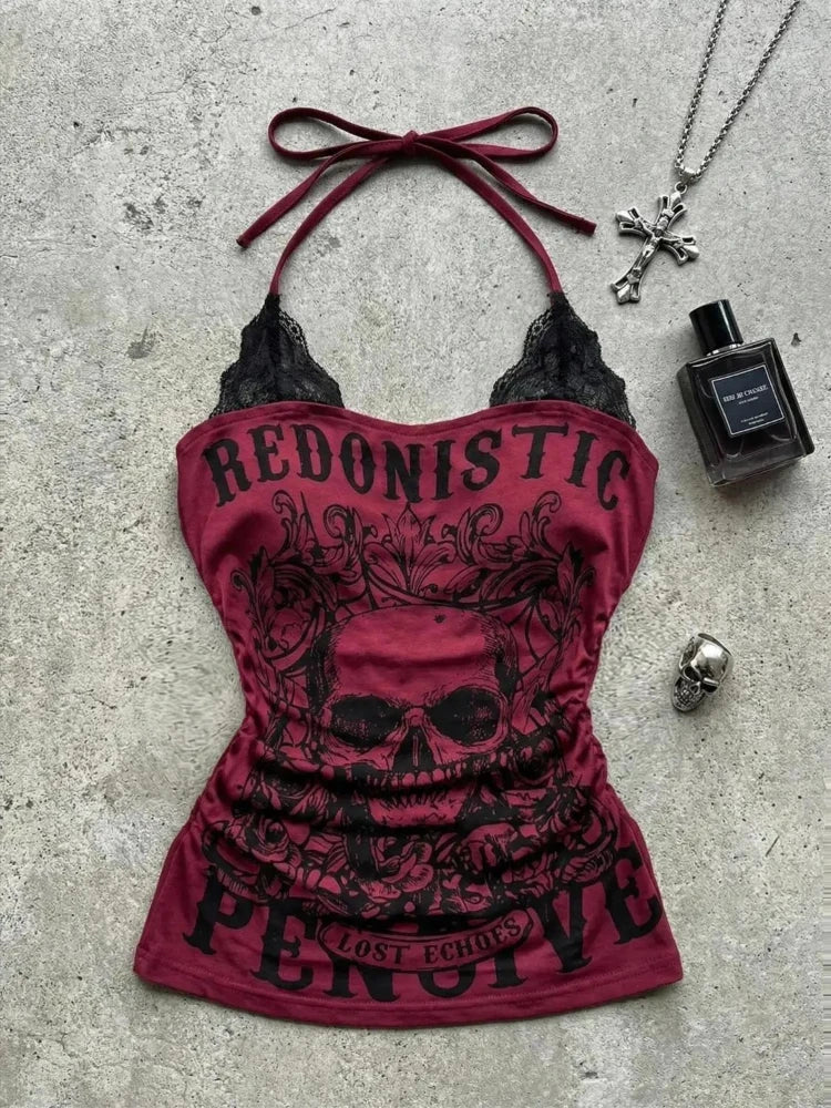 Gothic Punk Sleeveless Tops Women Y2k Cropped Vest Summer Retro Style Tank Top Female Streetwear Printed Casual Slim Fit Tees