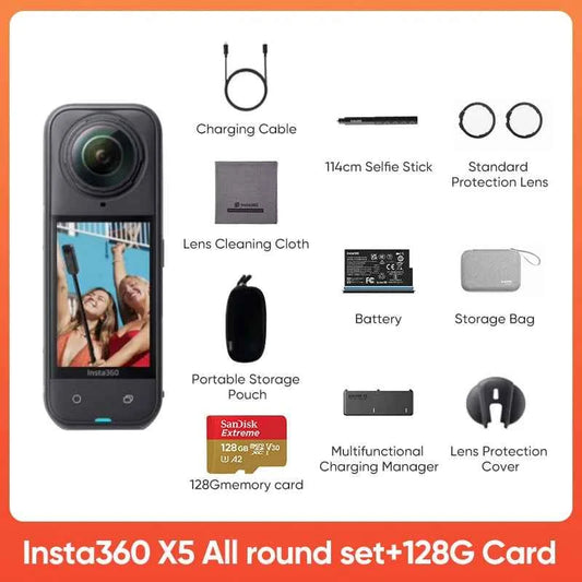 Insta360 X5 15m Waterproof Now arrival 72MP 360° Video X5 Action Camera New Wind Guard 185 mins Run Time Newest