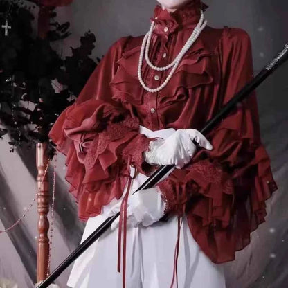 Japanese Kawaii Lolita Blouse Women Vintage Lantern Sleeve Shirt Y2k Aesthetic Lace Patchwork Tops Top Cospaly JK Loose Blusas