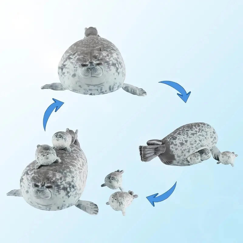 40cm Mother and Baby Seal Plush Toy Set - Soft Grey Stuffed Animal