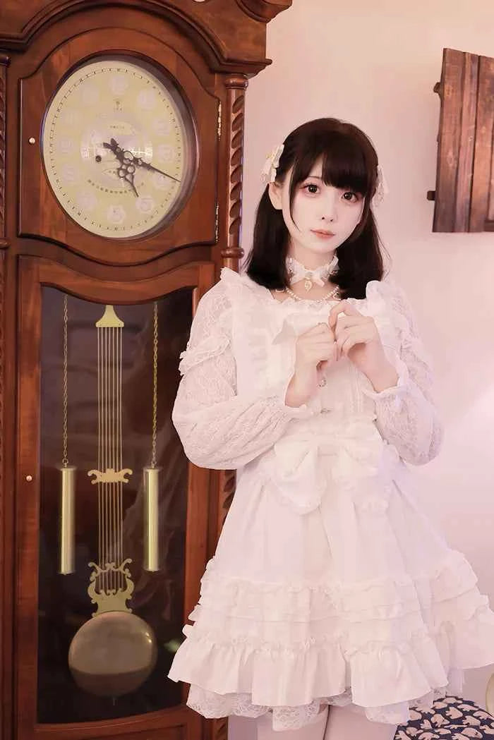 Japanese Liz Dresses Women Autumn New Girl's Sweet Cute Bud Mini Series Mass Production Angel Small Cake Dress Bow Lolita Dress