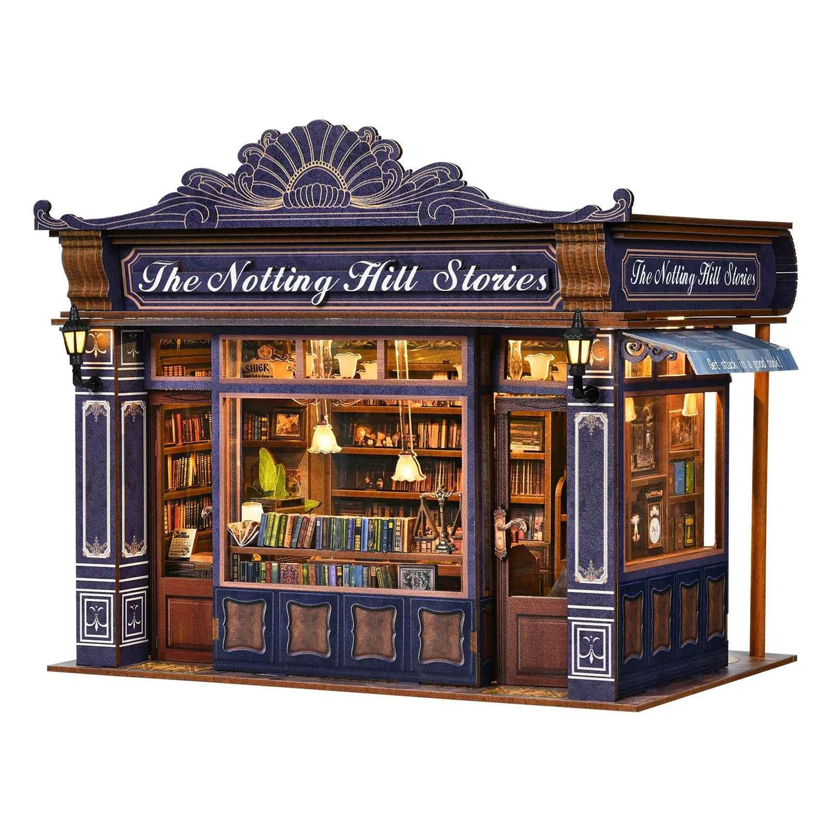DIY Book Nook Kit Notting Hill Bookstore Wooden  Bookshop Dollhouse with Light Bookshelf Insert 3D Puzzle Decor for Gift