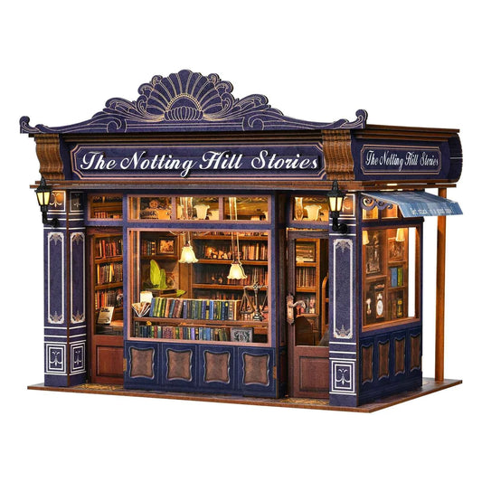 DIY Book Nook Kit Notting Hill Bookstore Wooden  Bookshop Dollhouse with Light Bookshelf Insert 3D Puzzle Decor for Gift