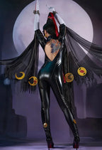 Miccostumes Women's Black Witch PU Leather Cosplay Bodysuit
