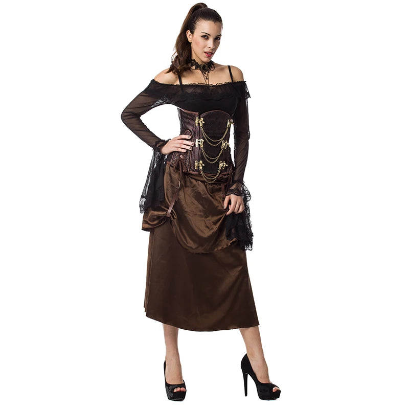 Brown Floral Steampunk Underbust Corset - Steel Boned Waist Trainer
