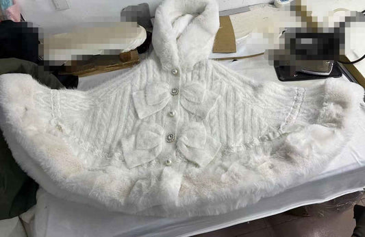 Japanese Sweet Soft Thick Women's Double-Layer Big Ribbon Hooded Knitted Cloak 3 Colors Autumn and Winter Ponchos Warm Jacket