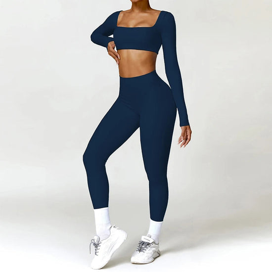 2PCS Yoga Suit Sports Set Women Quick-Drying Gym Set Women Tracksuit Running Workout Long Sleeve Sports Shirt Yoga Clothing SS69 56.69 Crest Blue 2 / XL