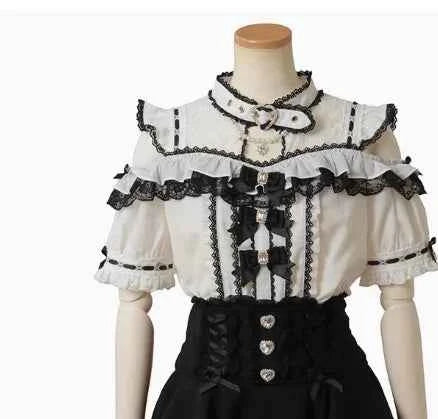 Japanese Mine Off-Shoulder Pearl Collar Cute Sweet Big Bow Shirt Skirt Outfit Women Summer New Lolita Short-Sleeved Shirt Skirts