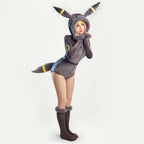 Meowcos Women Genga Cosplay Costume Halloween Purple Ghost Romper Bodysuit Plush Hooded and Socks with Belt and Tail